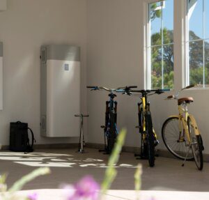 solar power energy storage unit neatly placed in a garage