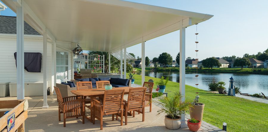 Pretty open-air patio with cover