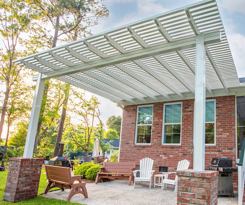 Pergola with brick foundations 