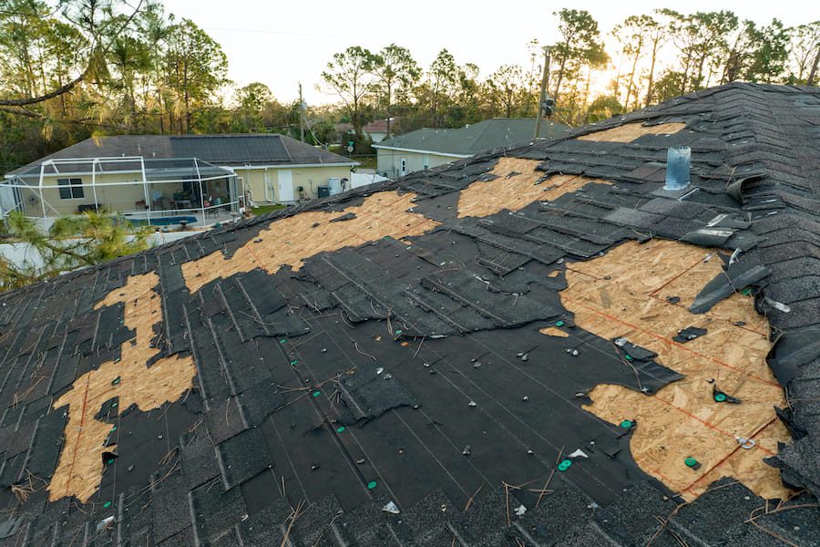 Roof damage caused by severe weather and falling debris