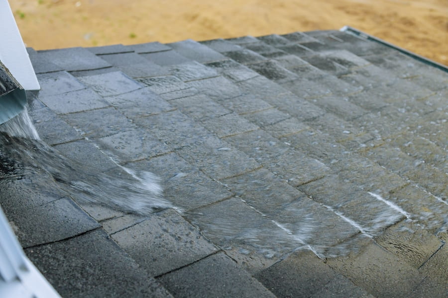 Water Flowing off a Roof on a Rainy Day 